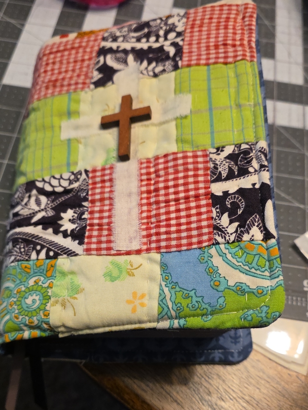 Upcycled Bible/Book Cover With Cross Applique. No Pockets No Ribbon. 8x5